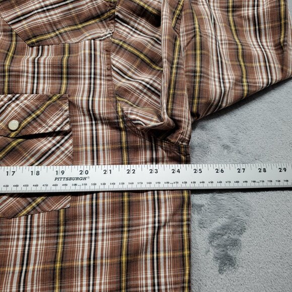 Steve & Berry's Western Pearl Snap Plaid Shirt 2 Pckt Brown Yellow Black Mn Sz L - Picture 9 of 10